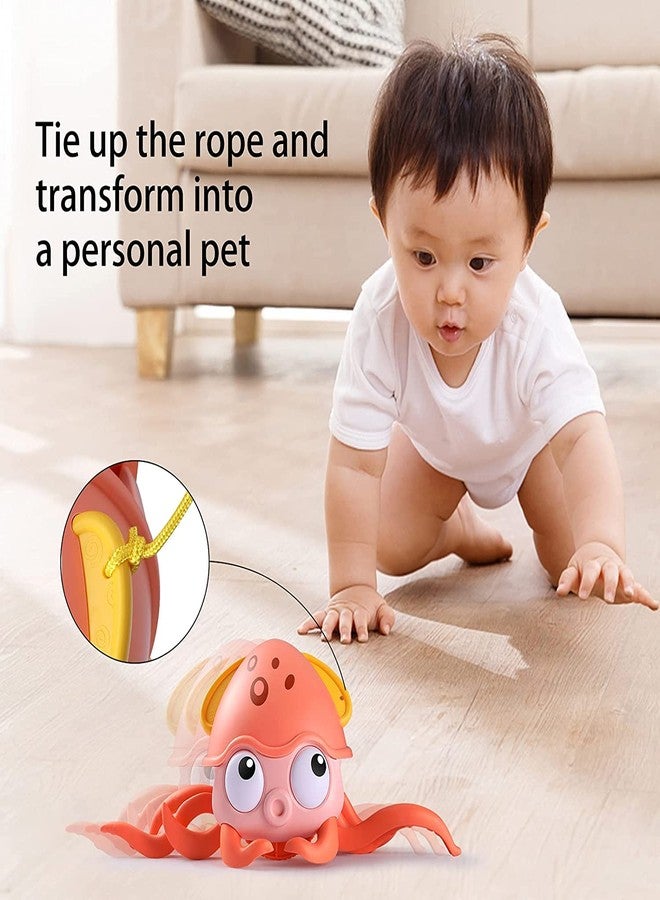 KolorFish Crawling Wind Up Floating Toy Both Walking Land and Swimming in The Pool, Beach Toy Push & Pull Sand Toy with Leash (Pink Octopus) - Image 3