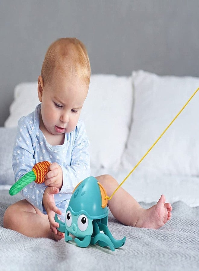 KolorFish Crawling Wind Up Floating Toy Both Walking Land and Swimming in The Pool, Beach Toy Push & Pull Sand Toy with Leash (Pink Octopus) - Image 4