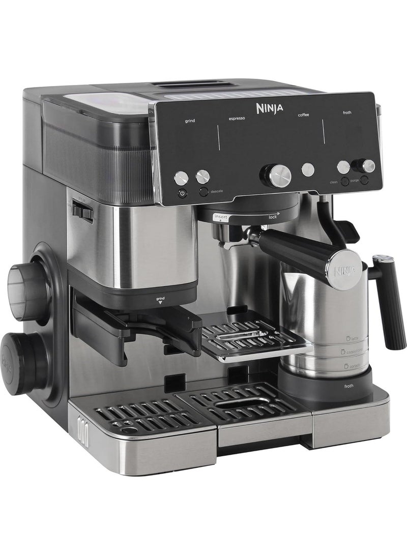 نينجا Ninja Luxe Essential 2-in-1 Coffee Maker, Latte, Cappuccino & Espresso Maker with Built-in Coffee Grinder & Milk Frother, Easy to Use, 2 Automated Frothing Modes, Silver, ES501EU - Image 1