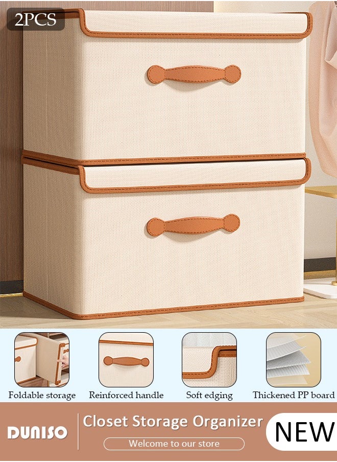 DUNISO 2 peices Foldable Closet Storage Organizer with lid,Wardrobe Clothes Organizer For Clothing, Sheets, Toys, Books,Washable Closet Storage Boxes with Carrying Handles Cube Stackable Storage Bin for Home Bedroom Office  - Image 1