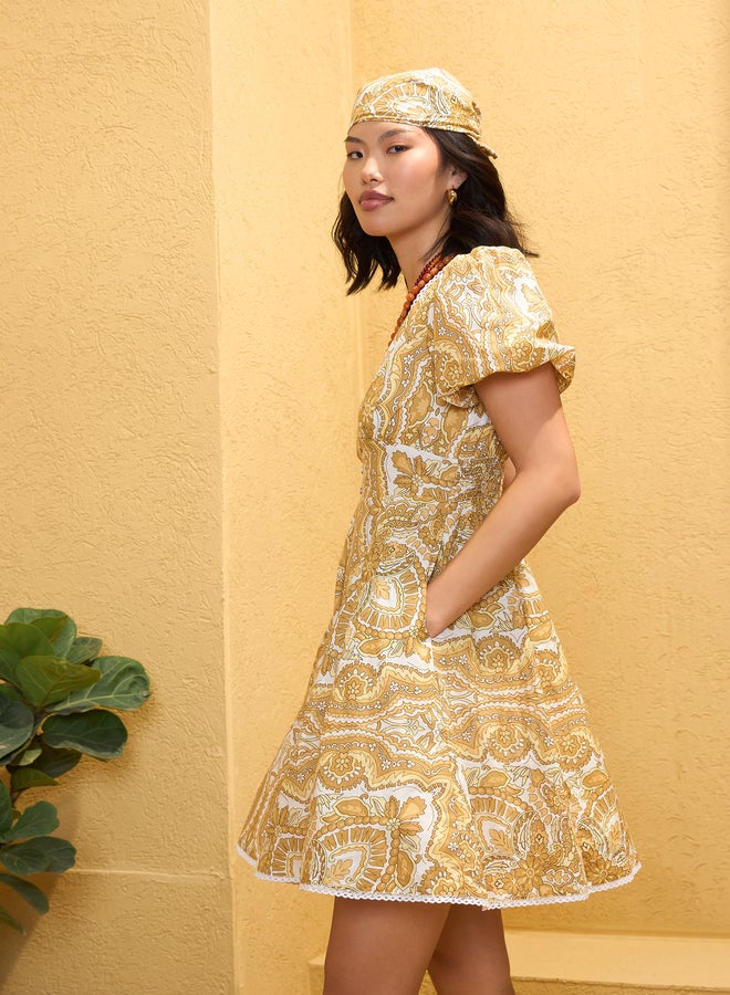 Sassafras Yellow All Over Print Mini Dress - Image 5