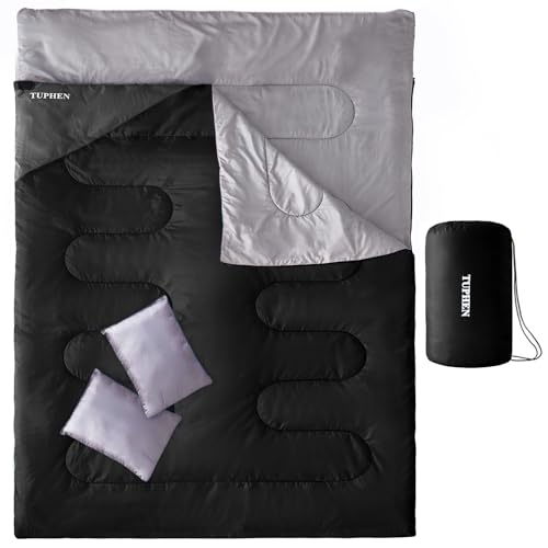 Tuphen Double Sleeping Bag with 2 Pillows, Queen Size XL Bag for 2 People, Cold Warm Weather- 3 Seasons, Waterproof Adults Sleeping Bag for Camping, Backpacking or Hiking - Image 1