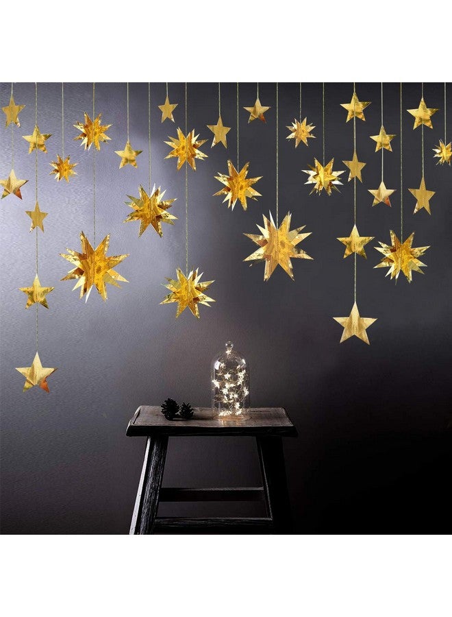 بينك بلوم زينة حفلات ذهبية من pinkblume على شكل نجوم ثلاثية الأبعاد ذهبية، لافتة معدنية معلقة من الورق لحفلات أعياد الميلاد وحفلات الزفاف وحفلات استقبال المولود وحفلات الزفاف وعيد الميلاد ورمضان وعيد مبارك ومستلزمات الحفلات - Image 3