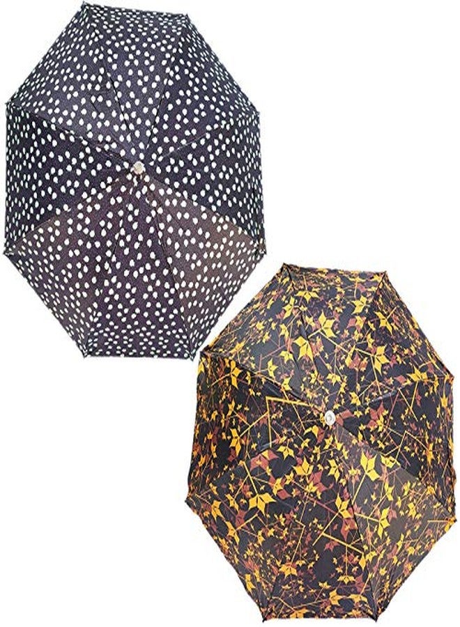 RAINPOPSON 2 Fold Printed Big Size Umbrella for Women & Men UV Protection Office Umbrella Combo for Girls/Men/Women (Multicolor & Black Printed) - Set of 2 - Image 1