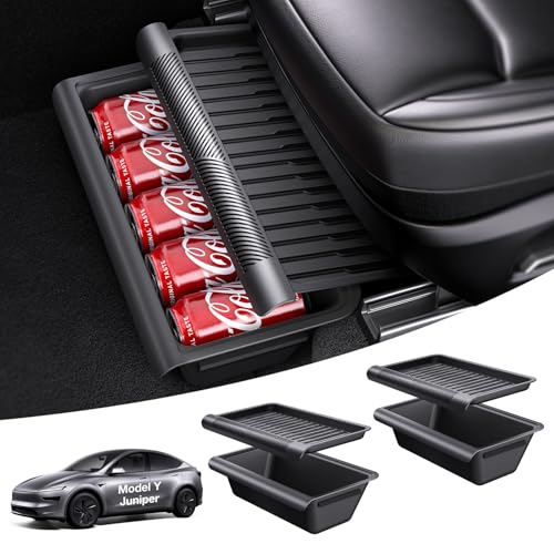 Wigoo Under Seat Storage Box for Tesla Model Y Juniper 2025~2026, 2 Pack Underseat Storage Tray with Lid, Secure No-Slide Design - Image 1