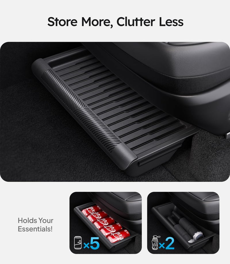 Wigoo Under Seat Storage Box for Tesla Model Y Juniper 2025~2026, 2 Pack Underseat Storage Tray with Lid, Secure No-Slide Design - Image 2