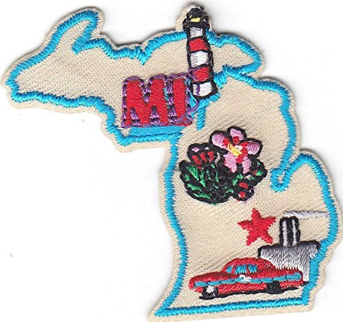 MI MICHIGAN STATE SHAPE PATCH Iron On Embroidered AppliqueMidwestCars