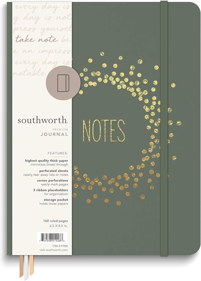 Southworth Southworth Premium Journal 65x 85 Sage Copper Burst Design Premium 28lb105gsm Paper Large Book Bound Journal 3 Ribbon Placeholders 80 Ruled Sheets160 Ruled Pages 91928 - Image 1