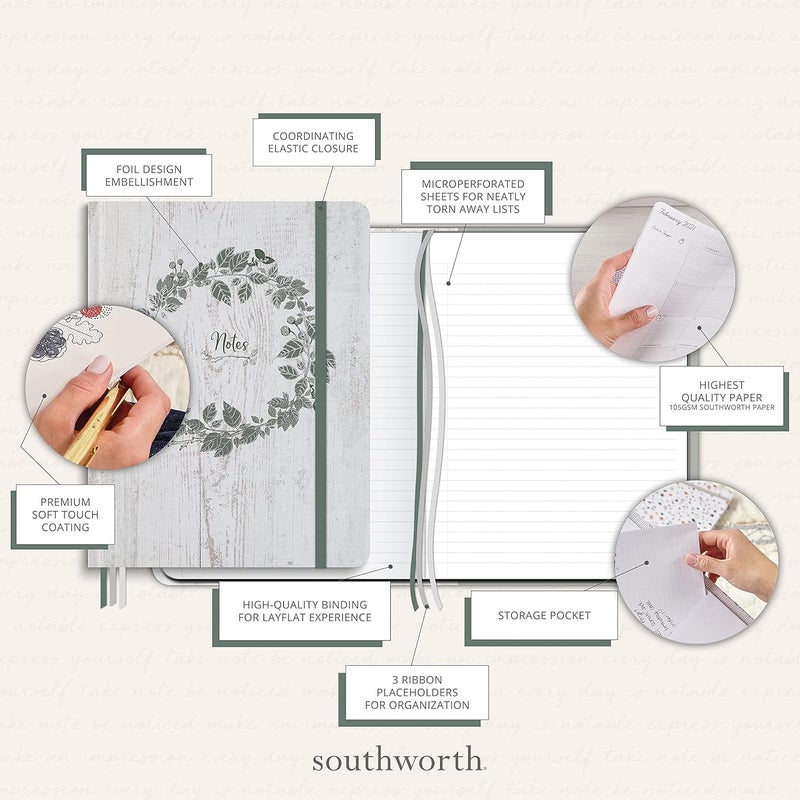 Southworth Southworth Premium Journal 65x 85 Sage Copper Burst Design Premium 28lb105gsm Paper Large Book Bound Journal 3 Ribbon Placeholders 80 Ruled Sheets160 Ruled Pages 91928 - Image 4