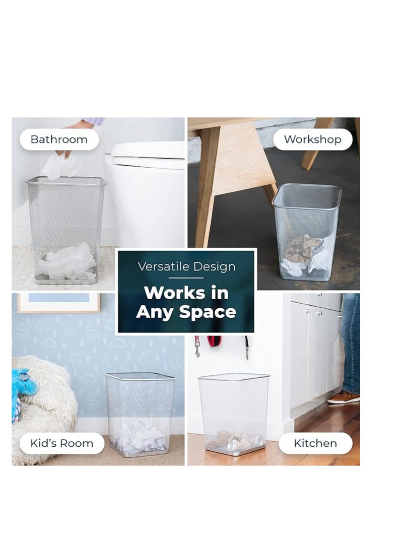 Yuwell Square Recycling Open Top Mesh Trash Can Waste Basket Without Lid For Home Office College Kitchen And Bathroom Commercial Trash Can Fits Under Desk 27X22CM Silver  - Image 4