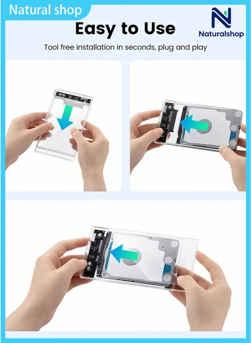 naturalshop 2.5'' External Hard Drive Enclosure USB 3.0 to SATA III Tool-Free Clear Hard Disk Case for 2.5 inch 7mm 9.5mm SATA HDD SSD Max 4TB Support UASP - Image 4