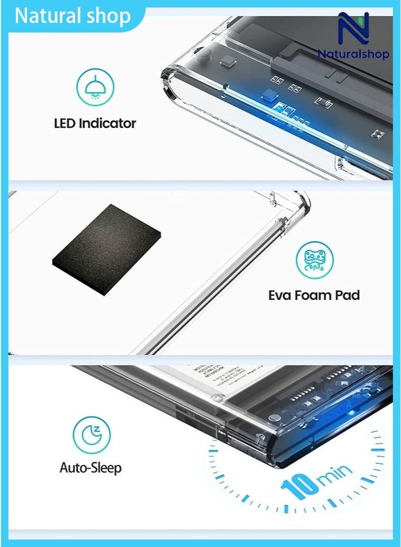 naturalshop 2.5'' External Hard Drive Enclosure USB 3.0 to SATA III Tool-Free Clear Hard Disk Case for 2.5 inch 7mm 9.5mm SATA HDD SSD Max 4TB Support UASP - Image 5
