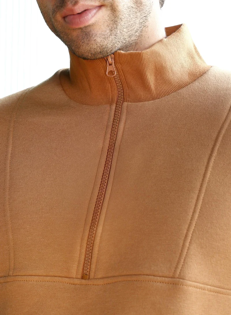 CAHOOT Orange Men's Rust Orange Panel-Stitch Knit Sweatshirt for Men | Best Price UAE