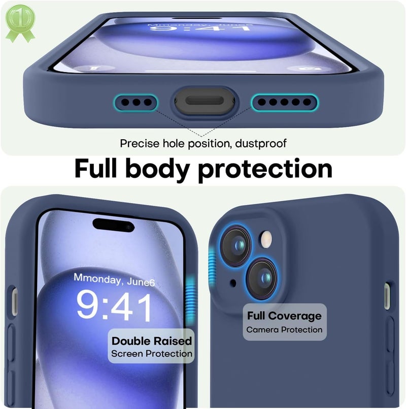Mobistyle Designed for iPhone 15 Cover Soft Liquid Silicone Slim Protective Shockproof with Anti-Scratch Microfiber Lining Phone Back Cover Case (Blue) - Image 1