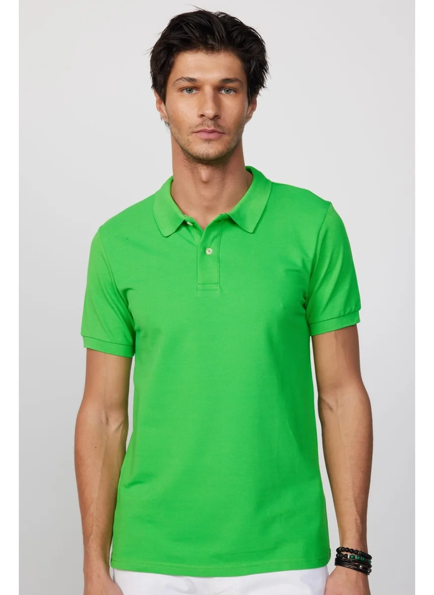 تودورس Men's Slim Fit Slim Cut 100% Cotton Plain Pique Green Polo Neck T-Shirt