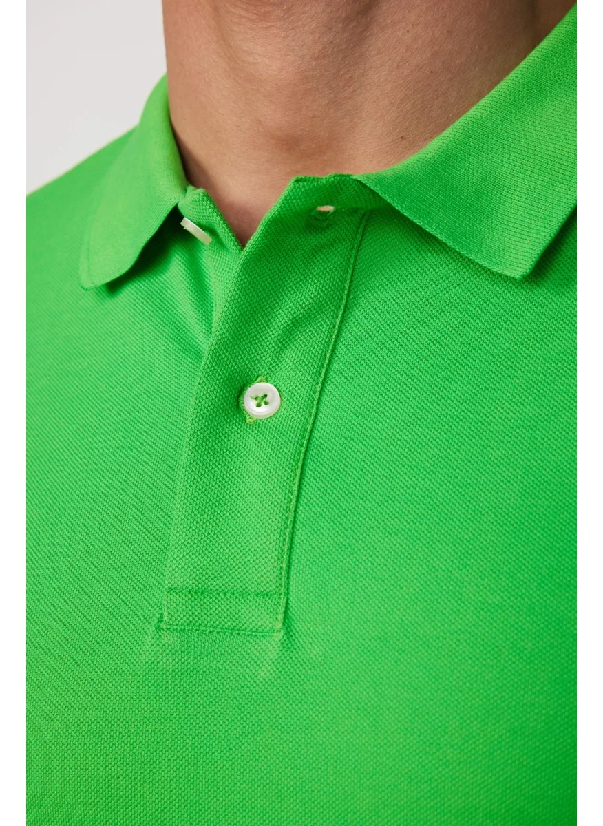 تودورس Men's Slim Fit Slim Cut 100% Cotton Plain Pique Green Polo Neck T-Shirt