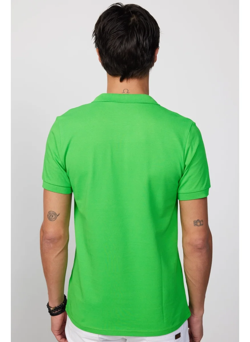 تودورس Men's Slim Fit Slim Cut 100% Cotton Plain Pique Green Polo Neck T-Shirt