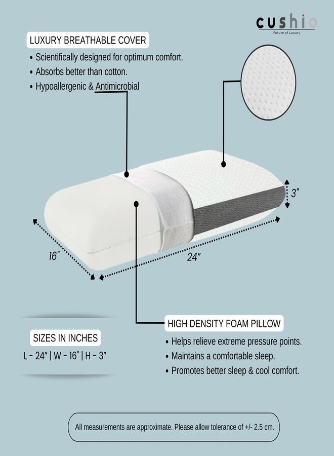 CUSHIO® Orthopedic Memory Foam Pillow Size 24" x 16" x 3" (Set of 4) | Cervical Pillow | Neck & Shoulder Pain Relief | Ultimate Comfort for Restful Sleep | Free Pillow Cover | White & Grey - Image 3