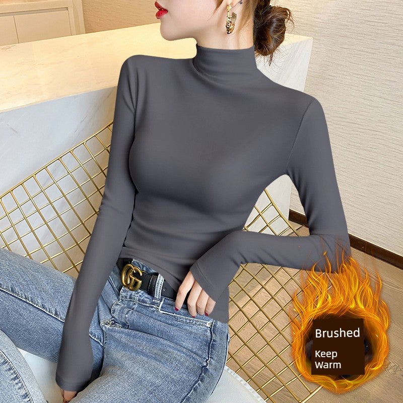 Modal half-turtleneck base shirt women's spring, autumn and winter inner wear high-end sense solid color long-sleeved t-shirt slim-fit outer wear - Image 1