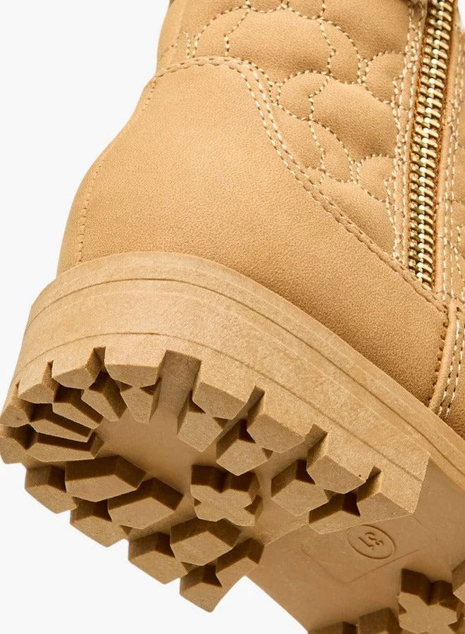 Little Missy TAN Quilted Ankle Boots with Faux Fur and Zip Closure for Women | Best Price UAE