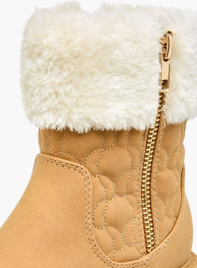 Little Missy TAN Quilted Ankle Boots with Faux Fur and Zip Closure for Women | Best Price UAE