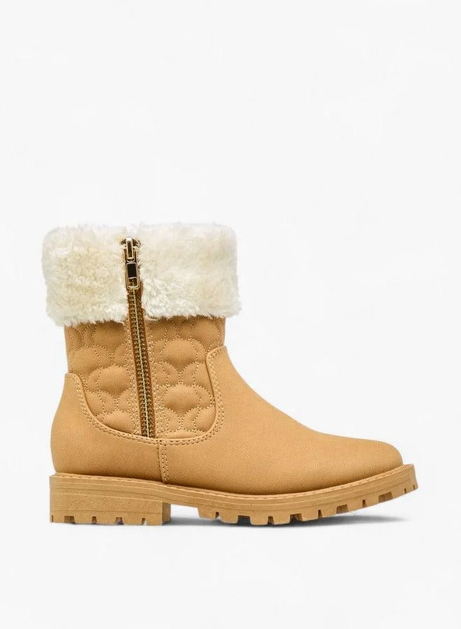 Little Missy TAN Quilted Ankle Boots with Faux Fur and Zip Closure for Women | Best Price UAE