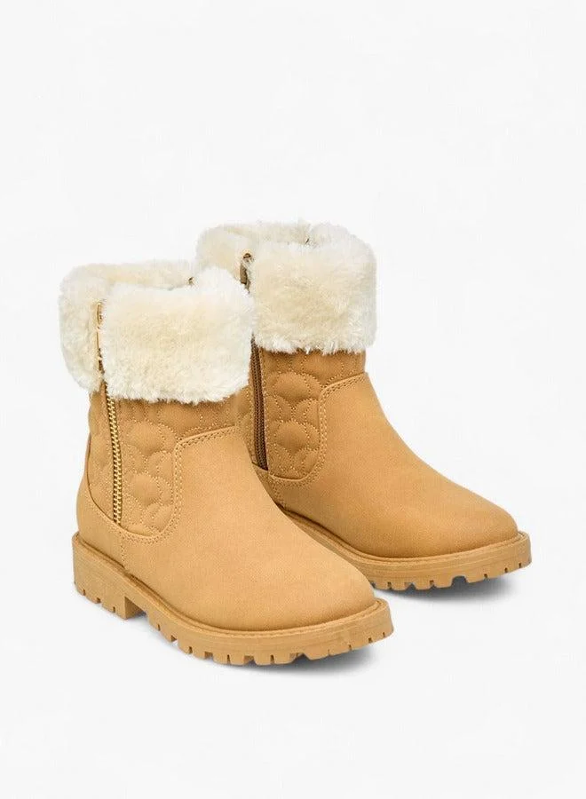 Quilted Ankle Boots with Faux Fur and Zip Closure