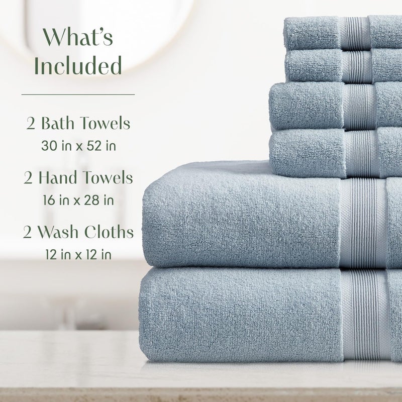 SPRING TREE Luxury Bamboo Rayon Bath Towel Set 6 Piece Set | 35% Bamboo Rayon - 65% Cotton | Absorbent Quick-Dry Towels for Bathroom | Oeko-TEX Standard 100 Cotton | Blue Fog - Image 2