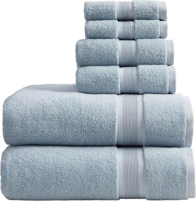 SPRING TREE Luxury Bamboo Rayon Bath Towel Set 6 Piece Set | 35% Bamboo Rayon - 65% Cotton | Absorbent Quick-Dry Towels for Bathroom | Oeko-TEX Standard 100 Cotton | Blue Fog - Image 1