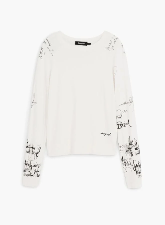 DESIGUAL White Jersey sleeves lettering for Women | Best Price UAE