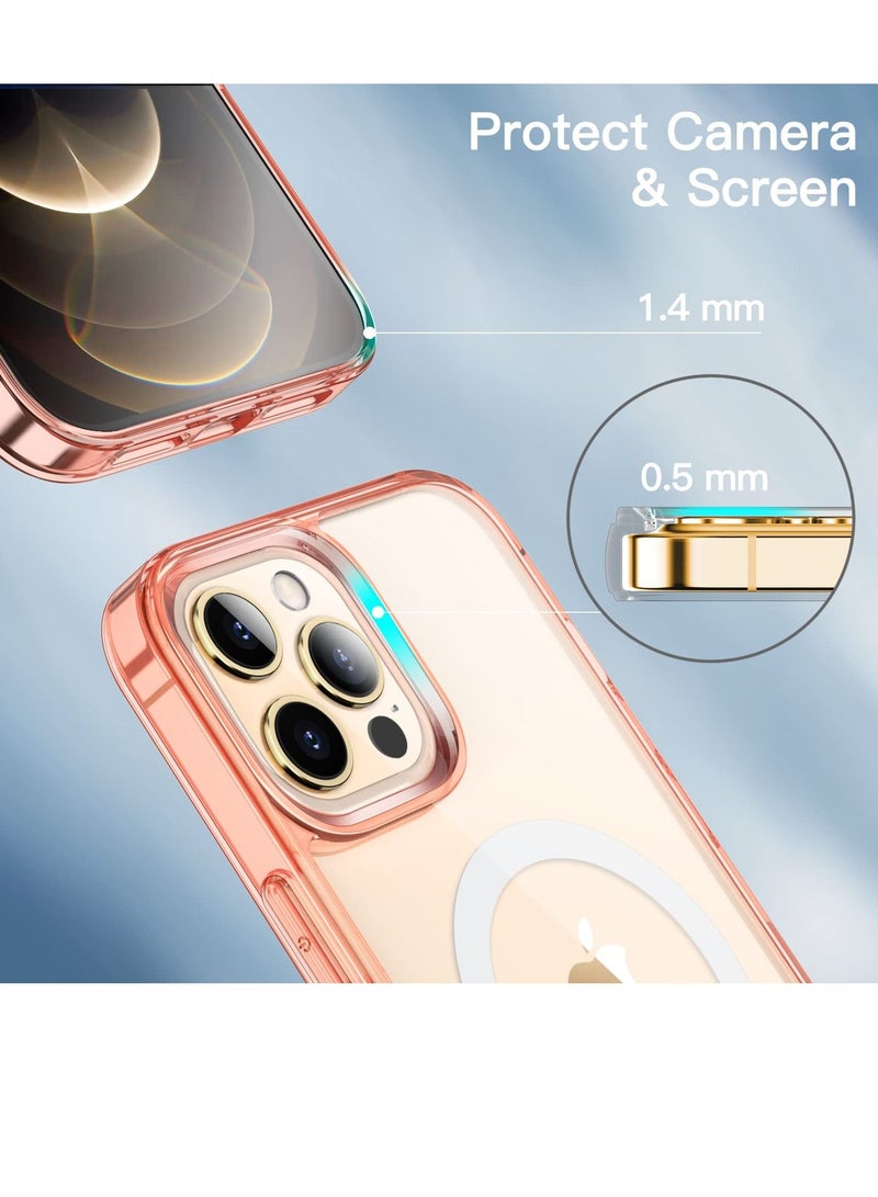 جي تيك جراب مغناطيسي لهاتف iPhone 12 Pro Max متوافق مع MagSafe Wireless Charging غطاء ممتص للصدمات للهاتف مضاد للخدش ظهر شفاف ذهبي وردي - Image 4