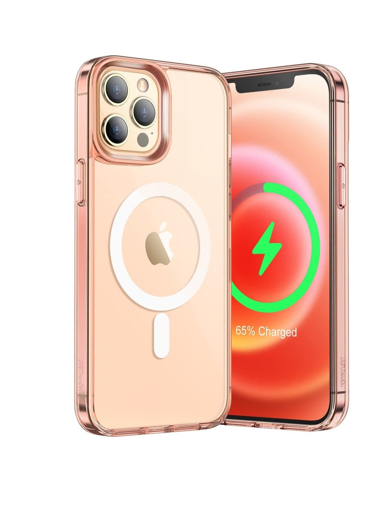 جي تيك جراب مغناطيسي لهاتف iPhone 12 Pro Max متوافق مع MagSafe Wireless Charging غطاء ممتص للصدمات للهاتف مضاد للخدش ظهر شفاف ذهبي وردي - Image 1