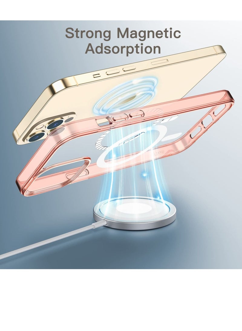 جي تيك جراب مغناطيسي لهاتف iPhone 12 Pro Max متوافق مع MagSafe Wireless Charging غطاء ممتص للصدمات للهاتف مضاد للخدش ظهر شفاف ذهبي وردي - Image 3