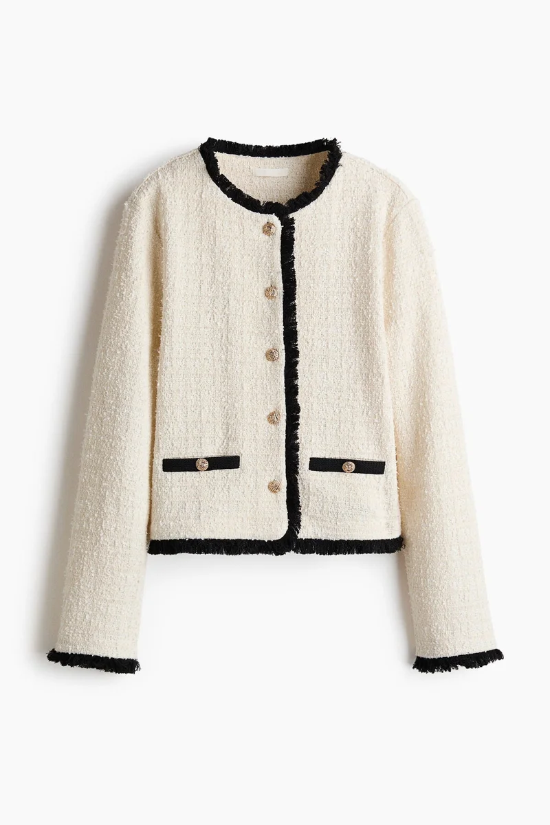 H&M Fringed bouclé-knit jacket