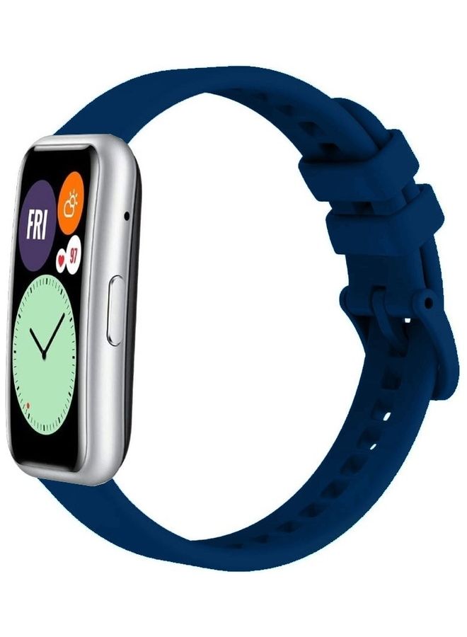 Loquat Adjustable Silicone Sport Watch Bands Replacement Wristband Compatible With Huawei Watch Fit 2 Dark Blue - Image 4