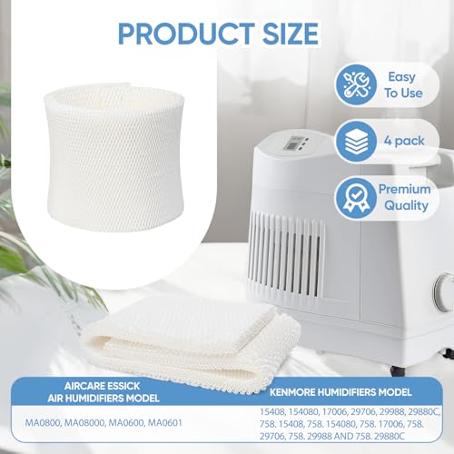LBLVBNEWD 4 Pack MAF2 Humidifier Super Wick Wicking Filter Compatible with Aircare Esscik Air MAF2 MiostAIR MA0800 MA08000 MA0600 MA0601 and Replacement for Kenmore 15408 29988 Humidifiers - Image 2