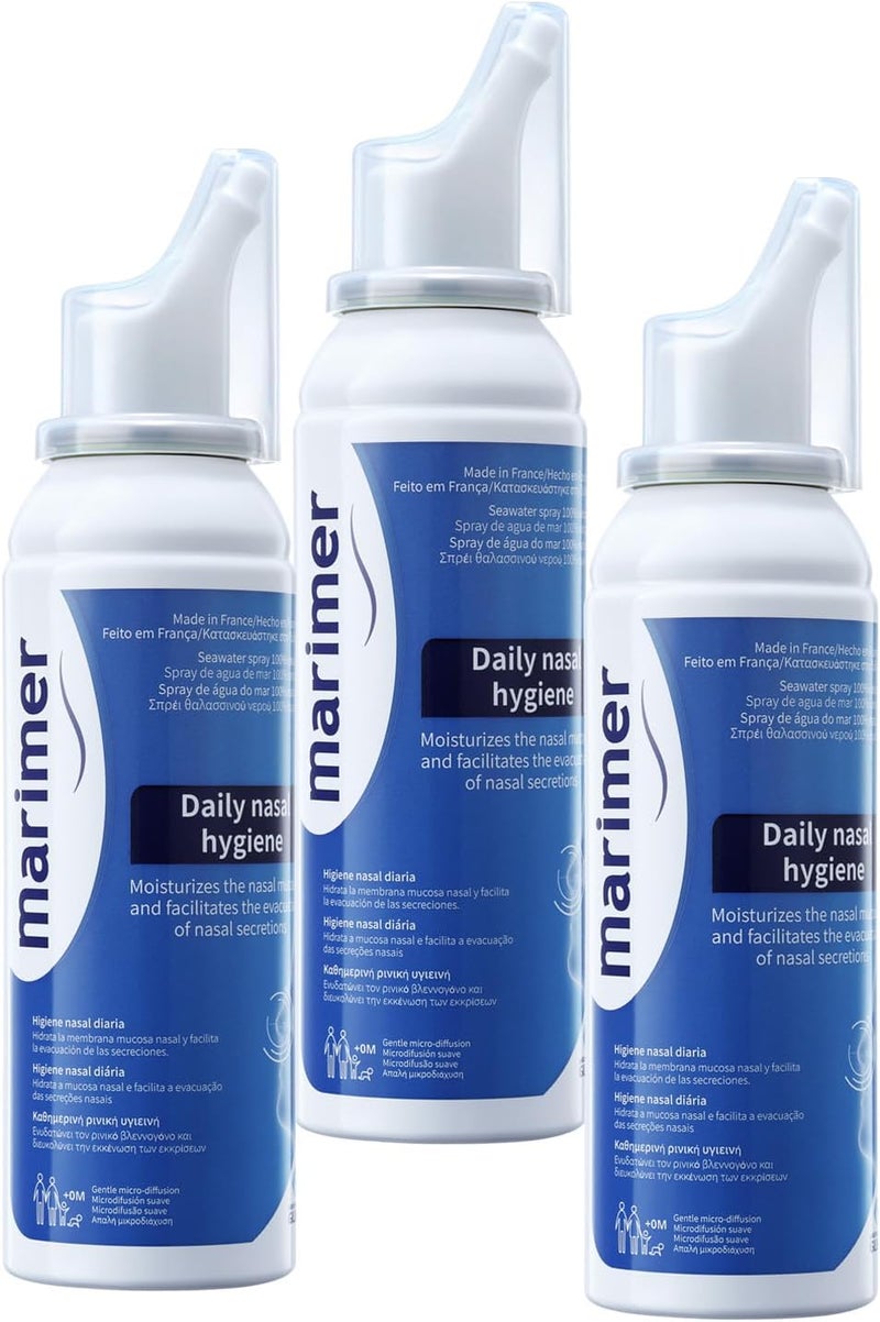 Daily Saline All Natural Seawater Nasal Spray (3 Packs),Sinus Rinse & Sinus Allergy Symptom Reliever 3.38 FL OZ (100 mL)