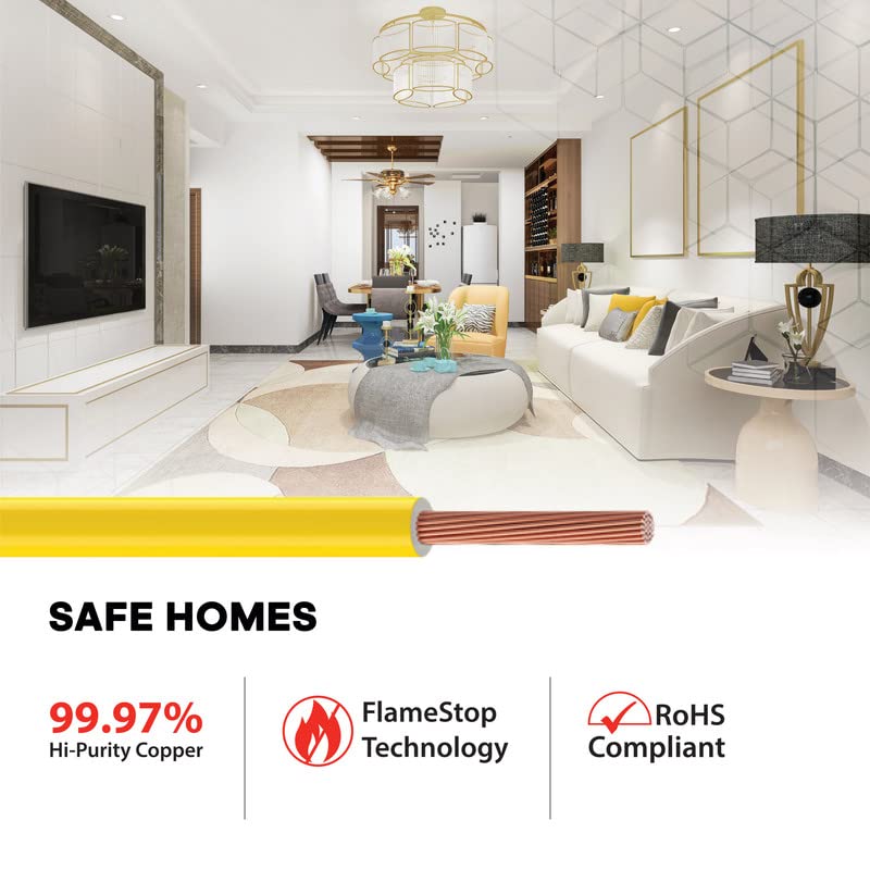 Polycab Etira 6sqmm 90M coil | Flame Retardant | 99.97% high purity copper | PVC insulated housewire [Yellow] - Image 3