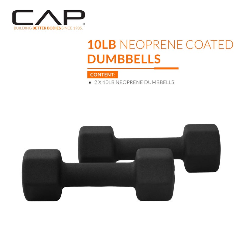 CAP Barbell 10 LB Neoprene Dumbbell Hand Weights - Pair | Black - Image 2
