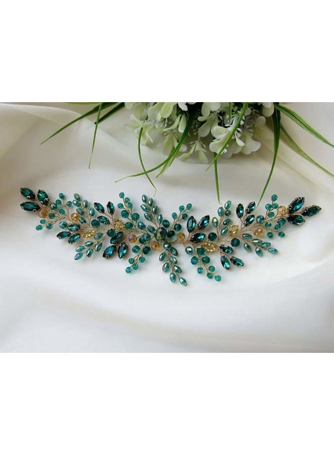 Denifery Emerald Wedding Hair Piece Green Hair Vine Bridal Gold Jewelry Headpiece Wedding Hair Accessories - Image 5