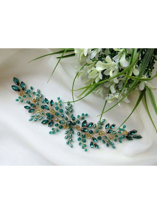 Denifery Emerald Wedding Hair Piece Green Hair Vine Bridal Gold Jewelry Headpiece Wedding Hair Accessories - Image 4