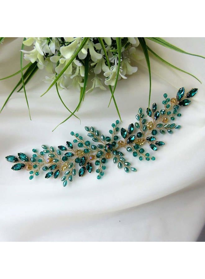 Denifery Emerald Wedding Hair Piece Green Hair Vine Bridal Gold Jewelry Headpiece Wedding Hair Accessories - Image 3