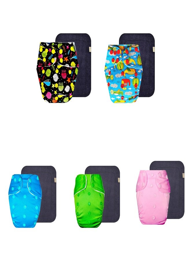 حفاضات دمبلدو القماشية الممتازة مع حشوة سوداء (عبوة من 5) | ناعمة ولطيفة | تسمح بمرور الهواء | أزرار كبس قابلة للتعديل | مصممة من قبل الأمهات | من 3 أشهر إلى 3 سنوات | للجنسين - Image 1