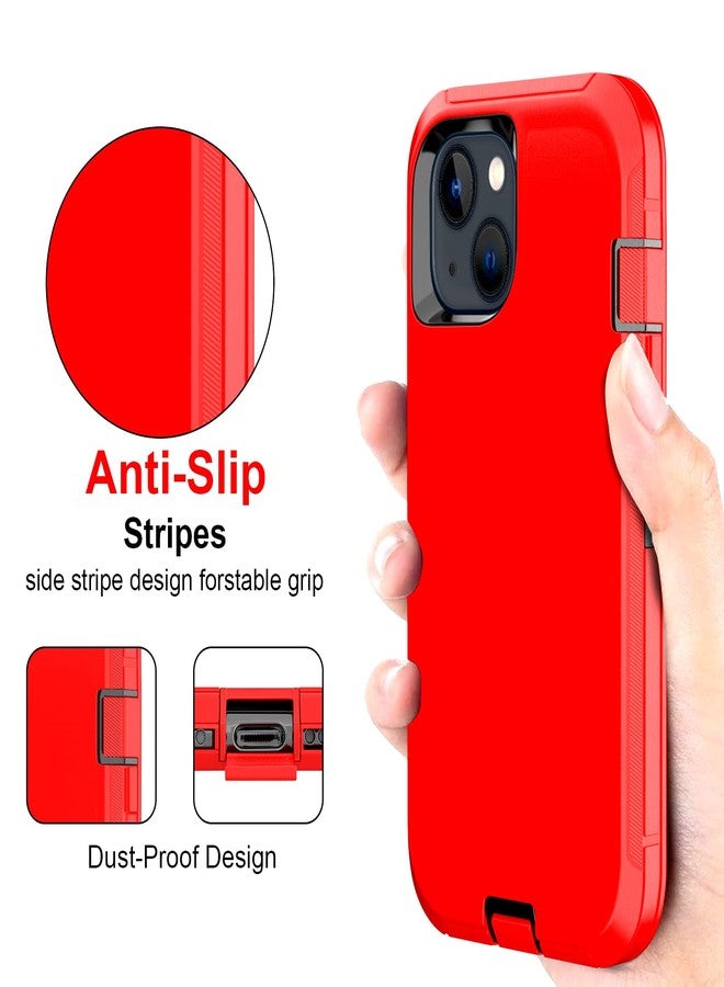 JGS for iPhone 13/iPhone 14 Case 6.1", Military Grade 3 in 1 Heavy Duty Shockproof/Drop Proof Case with 2 PCS Tempered Glass Screen Protector, Includes Holster Clip Kickstand (Red Black) - Image 4