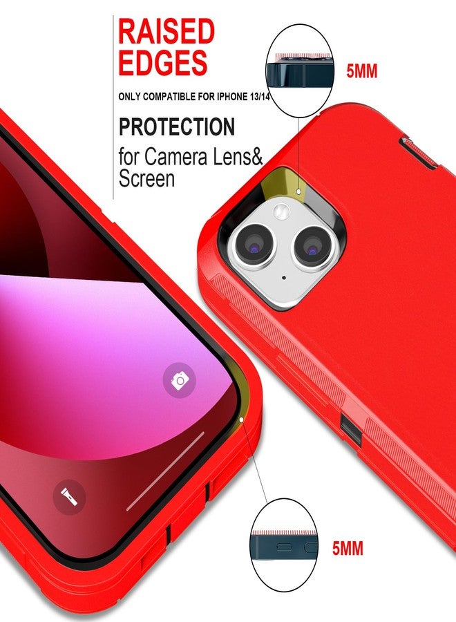JGS for iPhone 13/iPhone 14 Case 6.1", Military Grade 3 in 1 Heavy Duty Shockproof/Drop Proof Case with 2 PCS Tempered Glass Screen Protector, Includes Holster Clip Kickstand (Red Black) - Image 5
