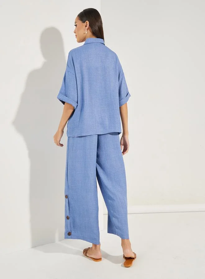 Styli Denim Look Top & Button Detail Pants Modest Set