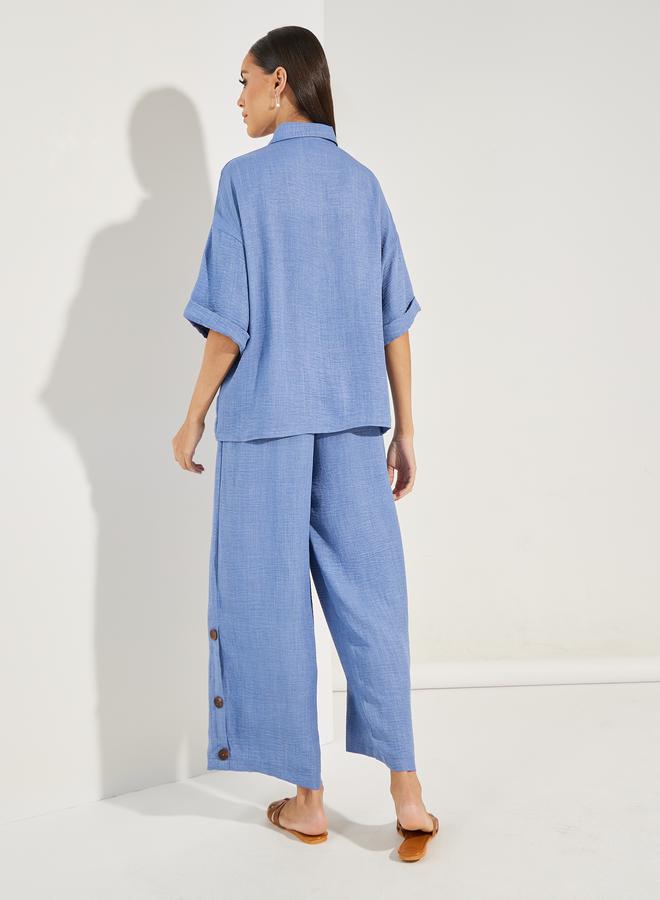 Styli Denim Look Top & Button Detail Pants Modest Set  - Image 4