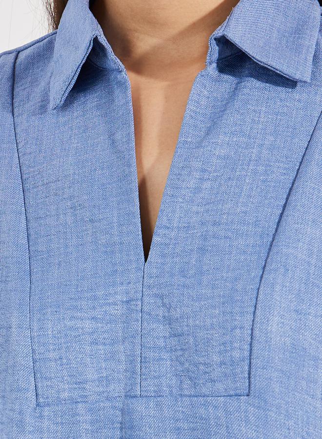 Styli Denim Look Top & Button Detail Pants Modest Set  - Image 3