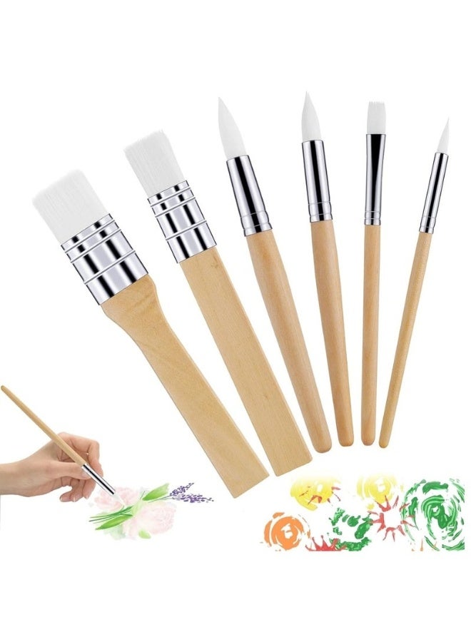 مجموعتان من 6 قطع من فرشاة الطلاء الخشبية ، فرش متعددة الاستخدامات للرسم بالألوان الزيتية والألوان المائية والصخور وفن الجسم والأظافر والحرف اليدوية DIY مجموعة فرش فنية احترافية مناسبة للفنانين والهواة - Image 3