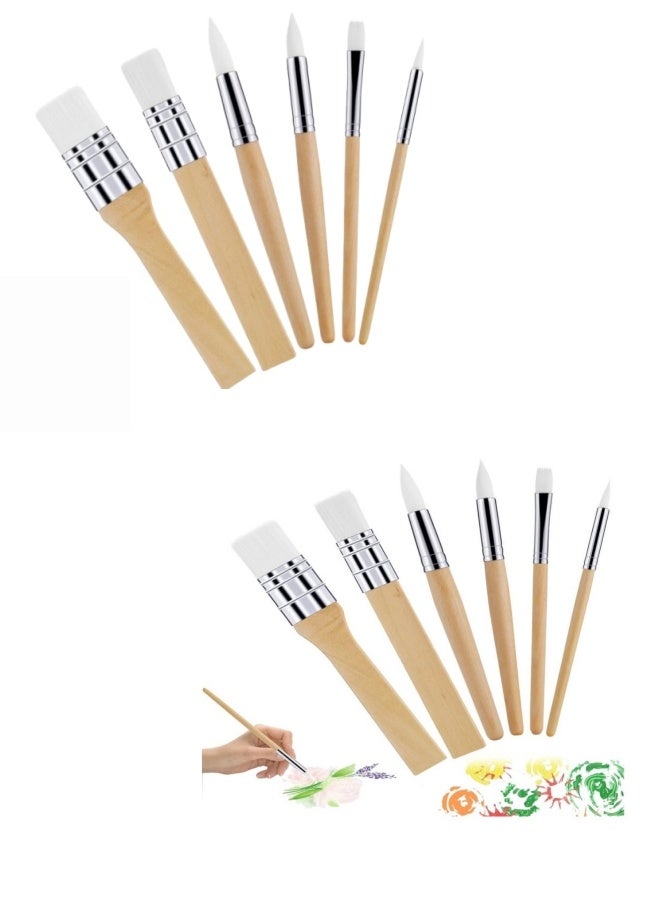 مجموعتان من 6 قطع من فرشاة الطلاء الخشبية ، فرش متعددة الاستخدامات للرسم بالألوان الزيتية والألوان المائية والصخور وفن الجسم والأظافر والحرف اليدوية DIY مجموعة فرش فنية احترافية مناسبة للفنانين والهواة - Image 2